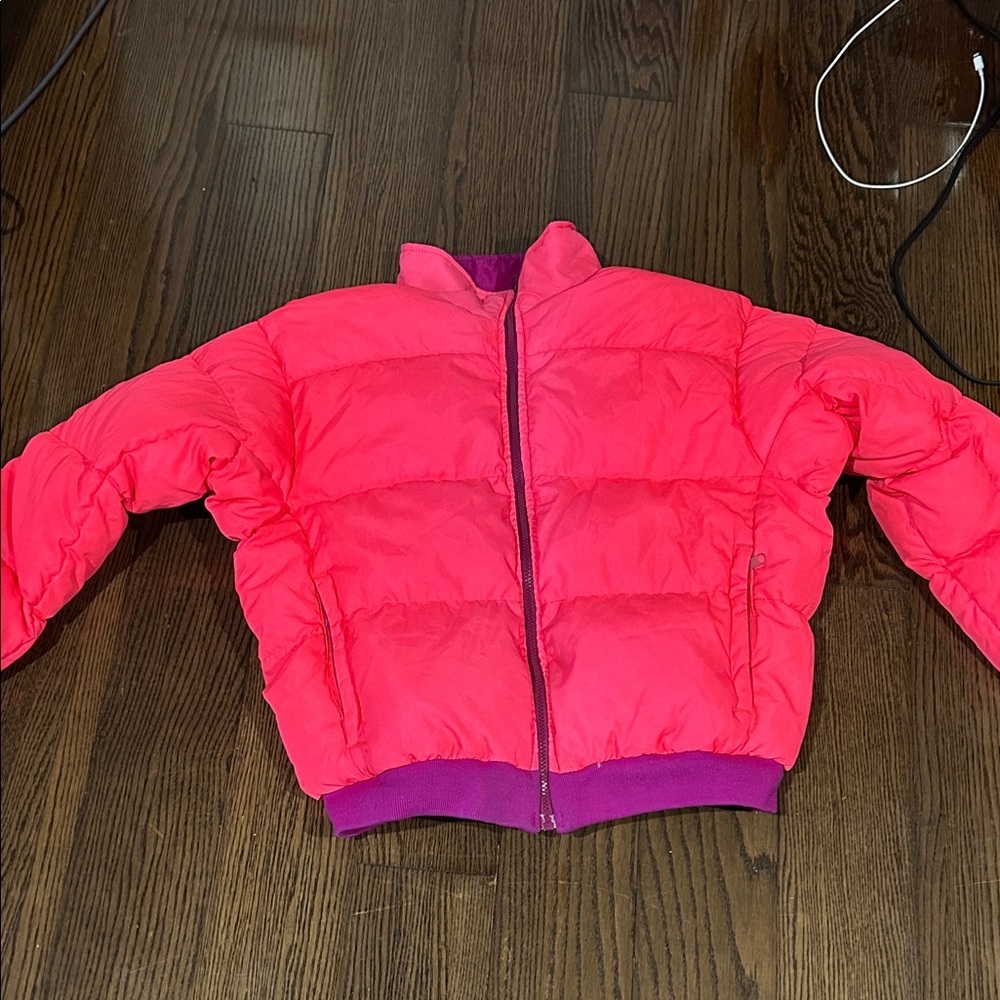 Vtg Columbis neon pink reversible magenta puffer down jacket XL